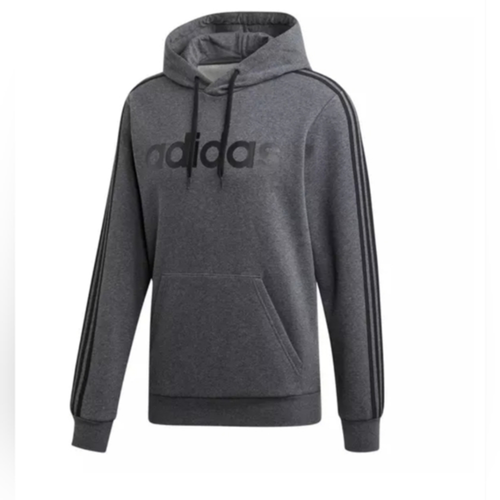 Adidas Mens Essentials 3-Stripes Pullover Hoodie Dark Grey Heather XL